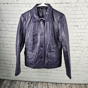 Cami Purple Leather Jacket Diamond Quilted Button Front Blazer Size 10 H0256